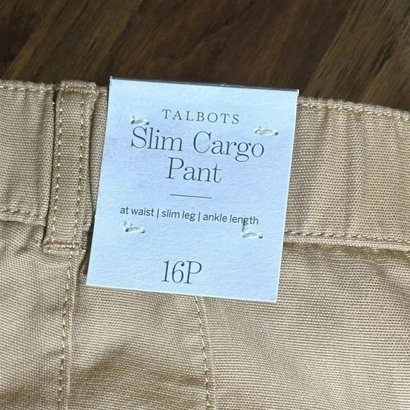 NWT TALBOTS PETITE WOMENS SLIM CARGO KHAKI DRESS BOTTOMS PANT SIZE 16P - Picture 2 of 3
